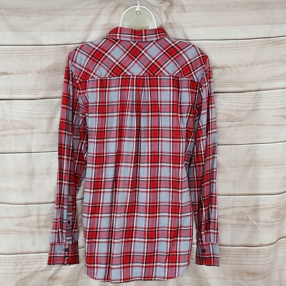 JCrew flannel shirt boy fit button up long sleeve red gray black plaid L - Picture 3 of 6